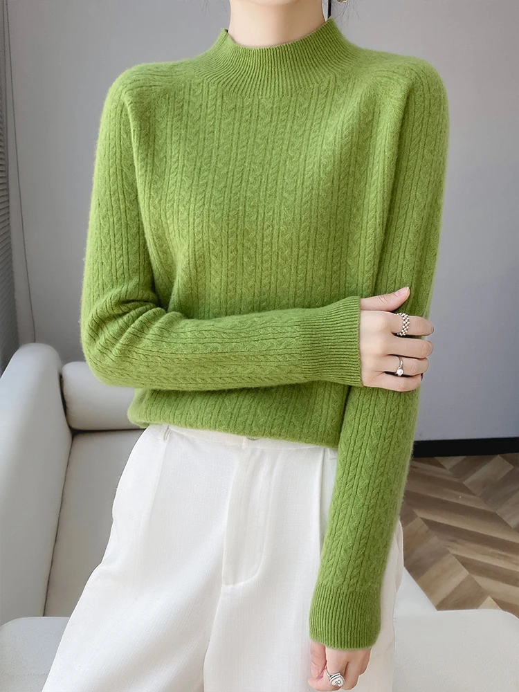 

Женский вязаный свитер из 100% мериносовой шерсти, пуловер с воротником-стойкой, осень-зима, однотонные удобные теплые мягкие топы