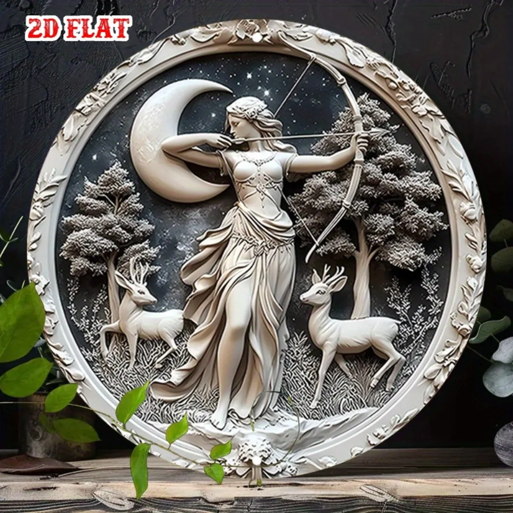 Mondwald-Wandkunstschild aus Metall, 7,87 Zoll rundes Aluminiumschild für Zuhause, Garage, Café, Dekoration, 2D-Relief-Vintage-Blechschild