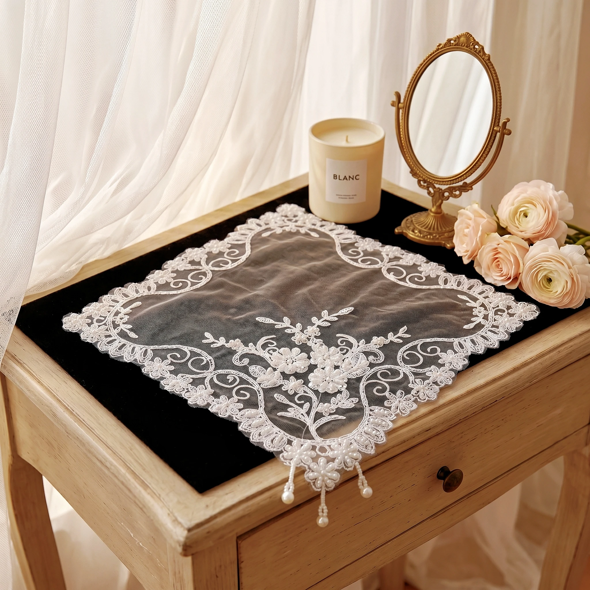 Placemat Set Of 4 White Lace Embroidery Coaster Square Wedding Placemats Breakfast Plate Mat Modern Dining Table Pads Home Decor view 3