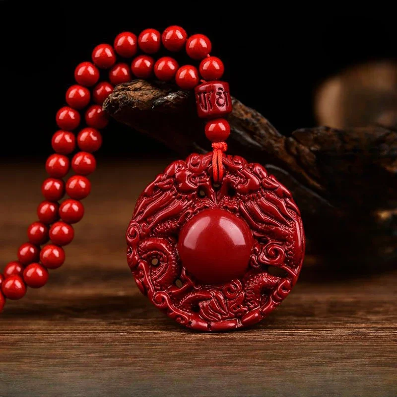 

Cinnabar Shuanglong Protects The Lord Six-character Proverbs Pendant Men and Women's Body Protection Wear Lucky Fortune Blessing