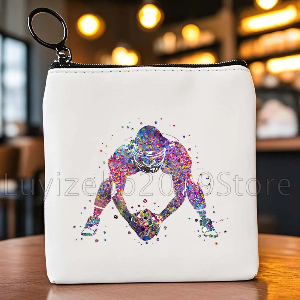 Забавный регби для девочек, спортивный игрок, подарки для влюбленных, холст, кошелек для монет, губная помада, квадратная сумка для хранения ключей, сумка на молнии, портативный кошелек