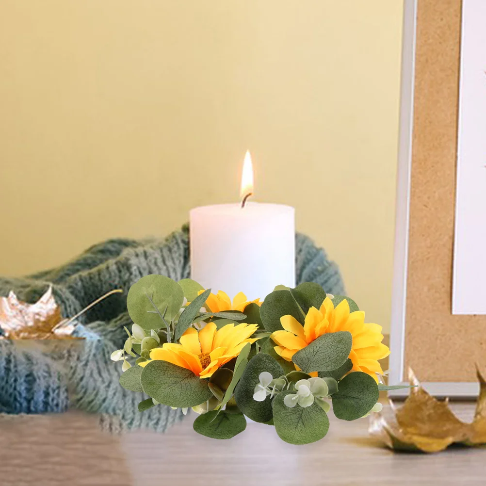 

2Pcs Floral Rings Artificial Sunflower Eucalyptus Leaves Wreaths Spring Summer Wedding Table Centerpieces Rustic Home