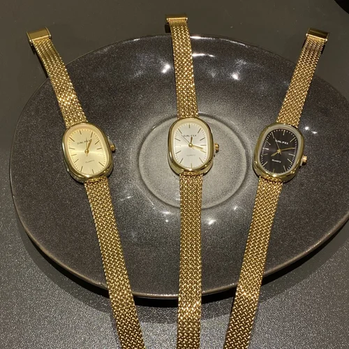 Imagen 1 del producto Relojes de Mujer, Reloj de cuarzo a la moda para Mujer, pulsera de acero, relojes de pulsera de malla dorada para Mujer, Reloj de vestir, Reloj para Mujer