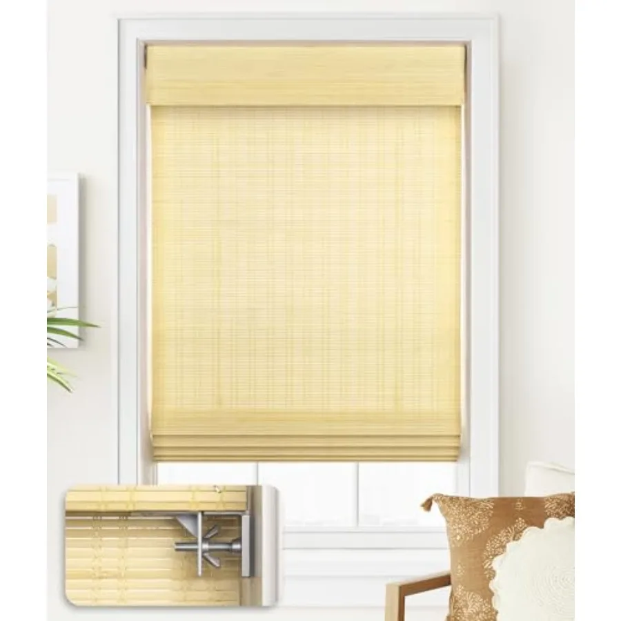 

No Tools No Drill Cordless Bamboo Roman Shades, Light Filtering Window Treatment, Roll Up Bamboo Blinds for Window 43'' W x 64'