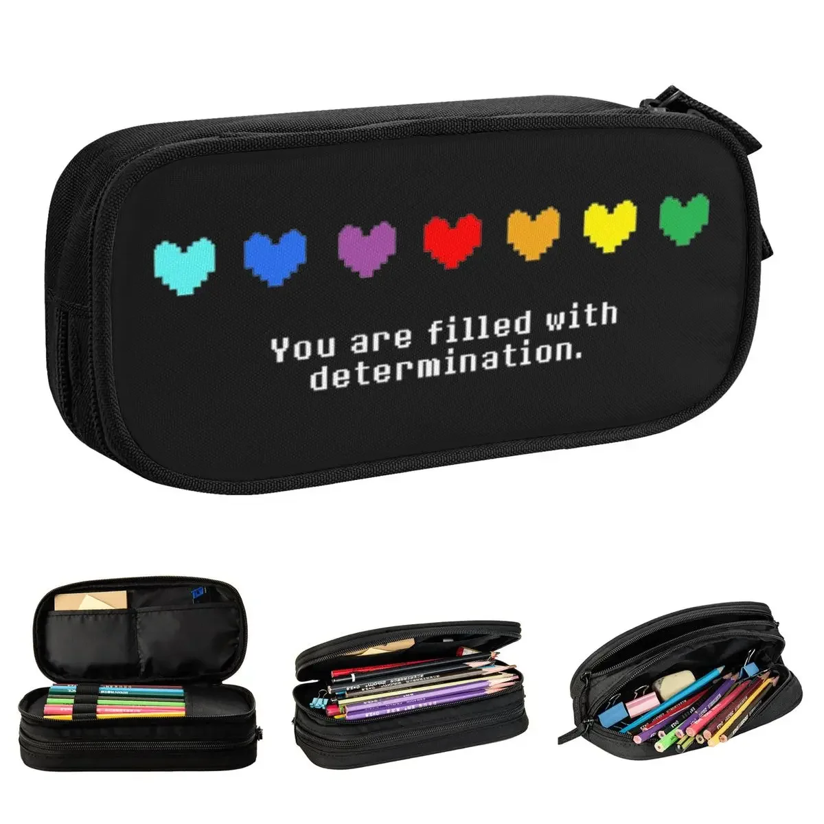 

You Are Filled With Determination Pencil Case Undertale Game Pencil Pouch Pen Holder Kids Large Storage Bag Office Stationery