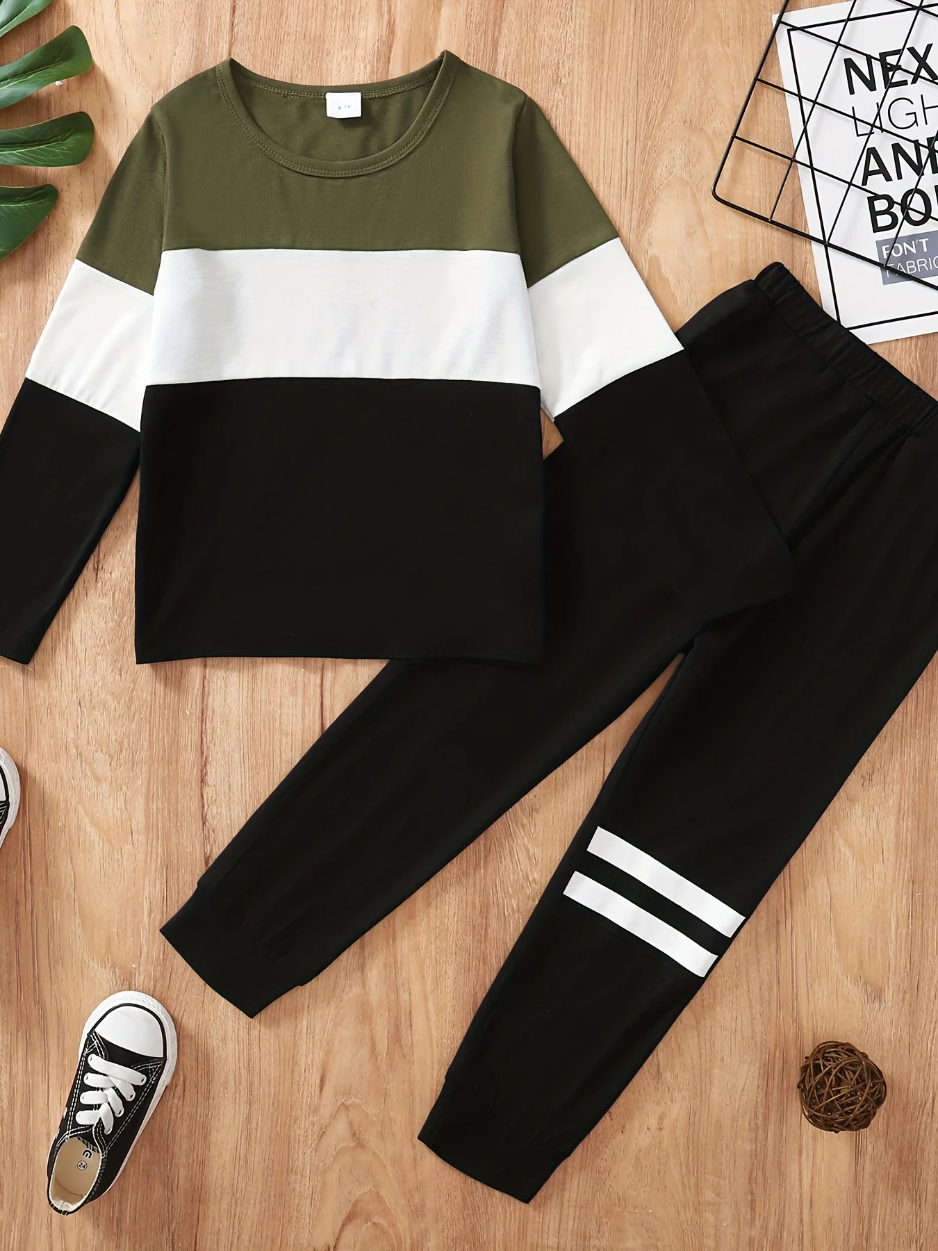 2PCS Children Boy Clothing Set Fashion Color Block Long Sleeve Top+Pants Spring&Autumn Handsome Sports Outfit for Kids 4-8 Years