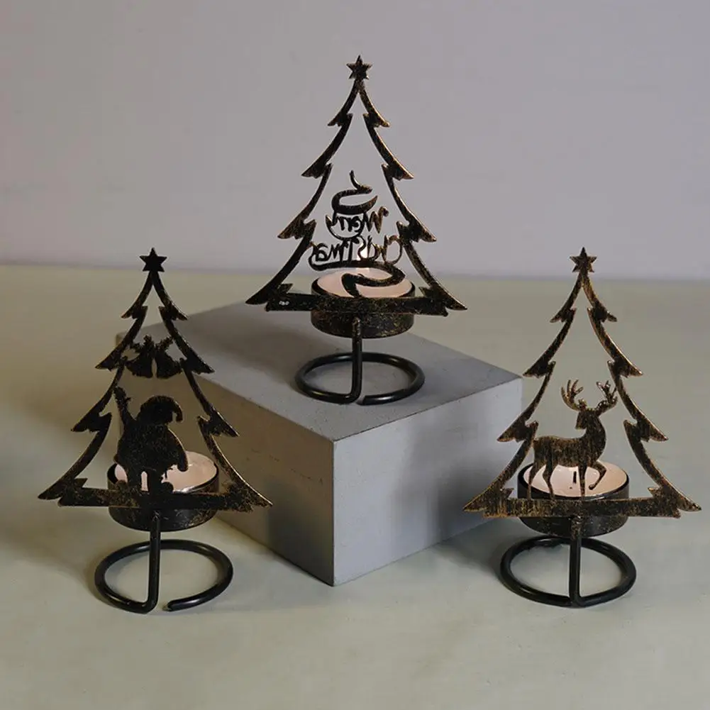 Christmas Candle Holder Metal Iron Santa Claus Tree-Shaped Candlestick Table Desktop Ornament Happy New Year Decorations