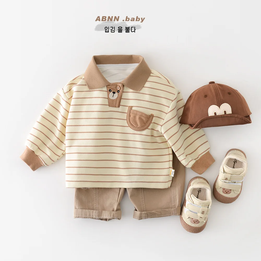 2026 ربيع جديد طفل طويل الأكمام مخطط البلوز القطن الرضع الفتيات عادية التلبيب تي شيرت الأولاد قمصان بولو طفل الملابس