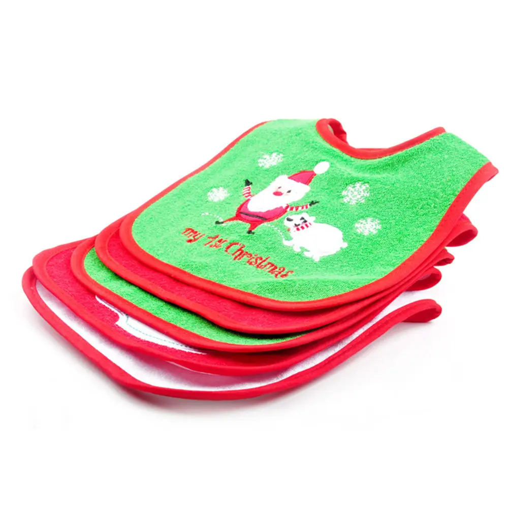 

Christmas Baby Bibs Waterproof Red Wishes Deer Fabric Comfortable Toddler Dinner Bib Easy Wash Size Adjustable