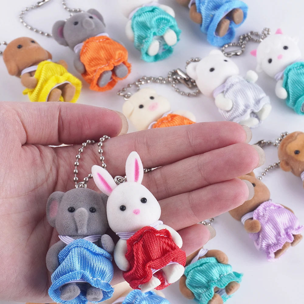 1-3 pezzi mini casa delle bambole coniglio scoiattolo elefante bambola animale con catena pendente può appendere zaino vestiti modello giocattolo regalo