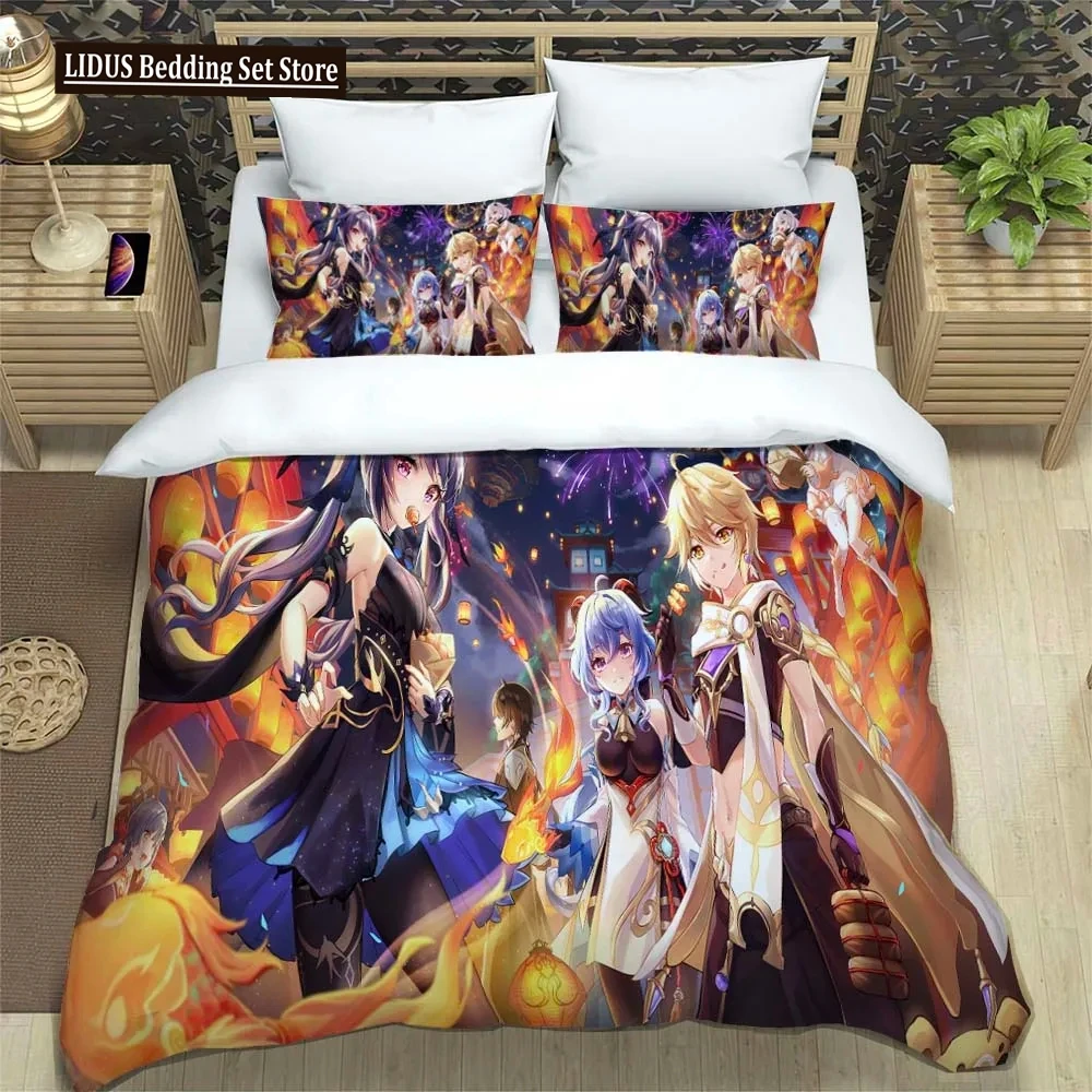 

Genshin Impact Animation Cartoon Soft And Comfortable Bedding Set Luxury Quilt Cover Customizable Comforter Bedding Sets