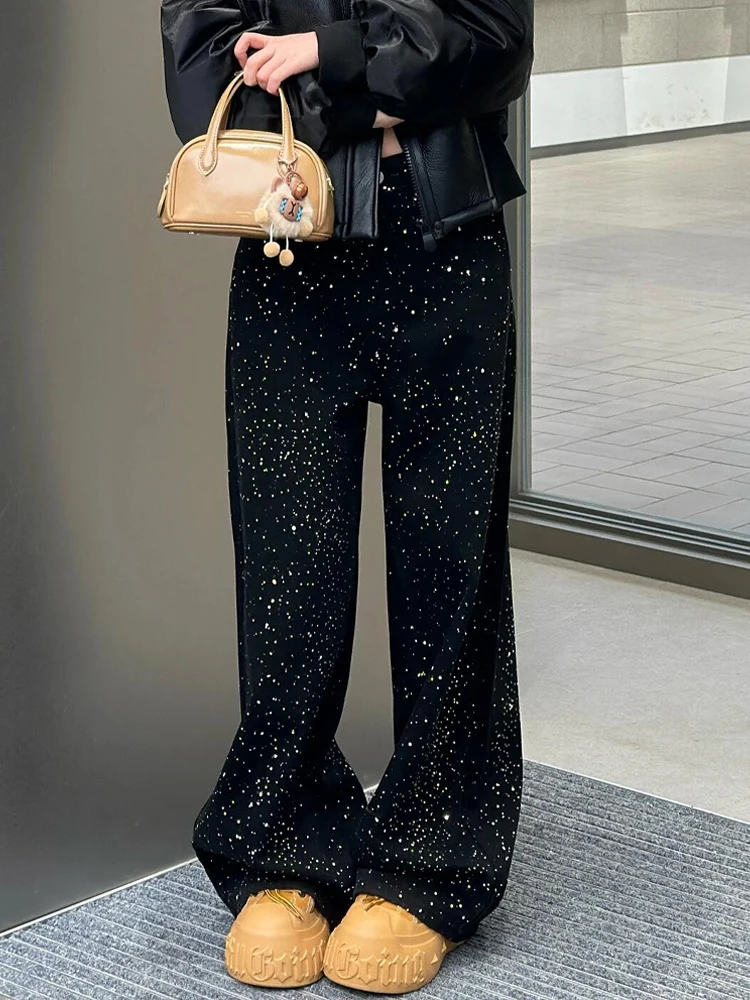 

Американский уличный дизайн, звездные яркие джинсы с бриллиантами, женские сексуальные брюки длиной до пола в стиле ретро