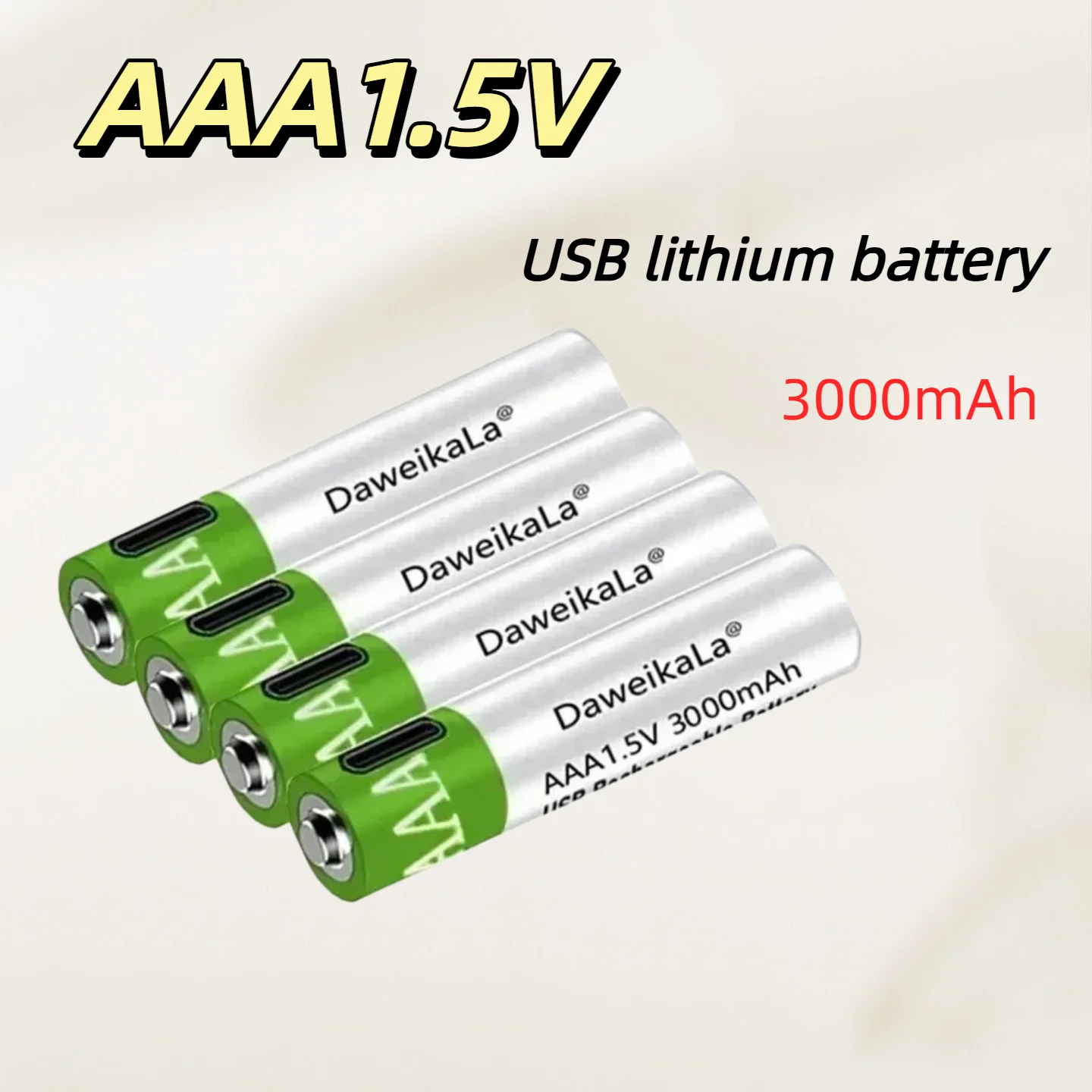 

USB Rechargeable AAA Batteries 1.5V 3000mAh Li-ion Battery For Remote Control Mouse Electric Toys With Type-C Cable