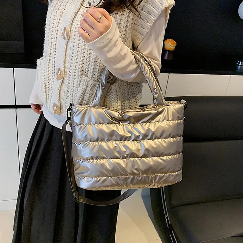 Damenhandtaschen, leichte Puffy-Handtasche mit großem Fassungsvermögen, gesteppte Schultertasche mit verstellbarem Riemen, Puffer-Tragetasche, Einkaufstasche – Detail 23