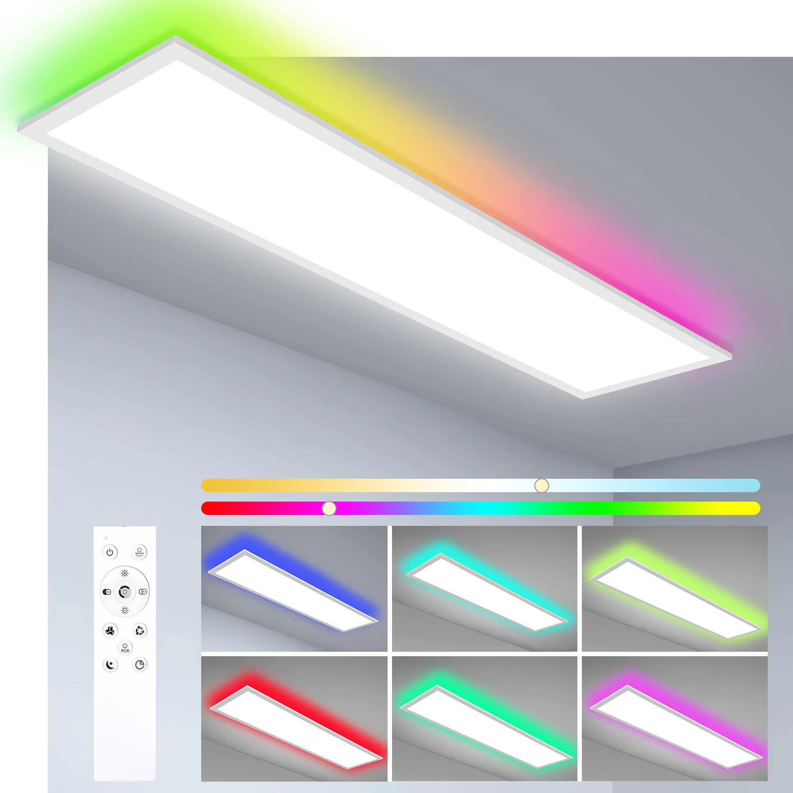 LED Ceiling Light RGB 30W 3300LM, 100×25cm Panel Light, 3000K–6500K with Memory for Kitchen Office Hallway