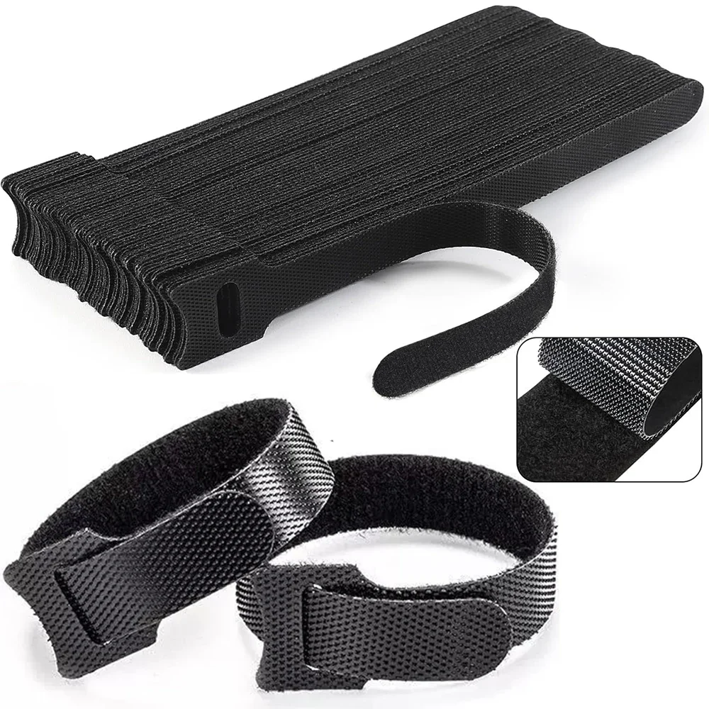 أسود قابل للتحرير كابل العلاقات النايلون حلقة وهوب السحابة الشريط الحبل الأشرطة منظم للأسلاك متعددة الأغراض تجميع التفاف التعادل #4