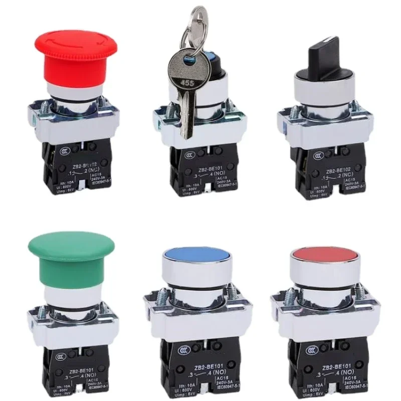 XB2 Push Button Switch Push Type Scram Button Self-lock Self-reset  Start and Stop Rotary Switch 22mm Applicable Below 10A