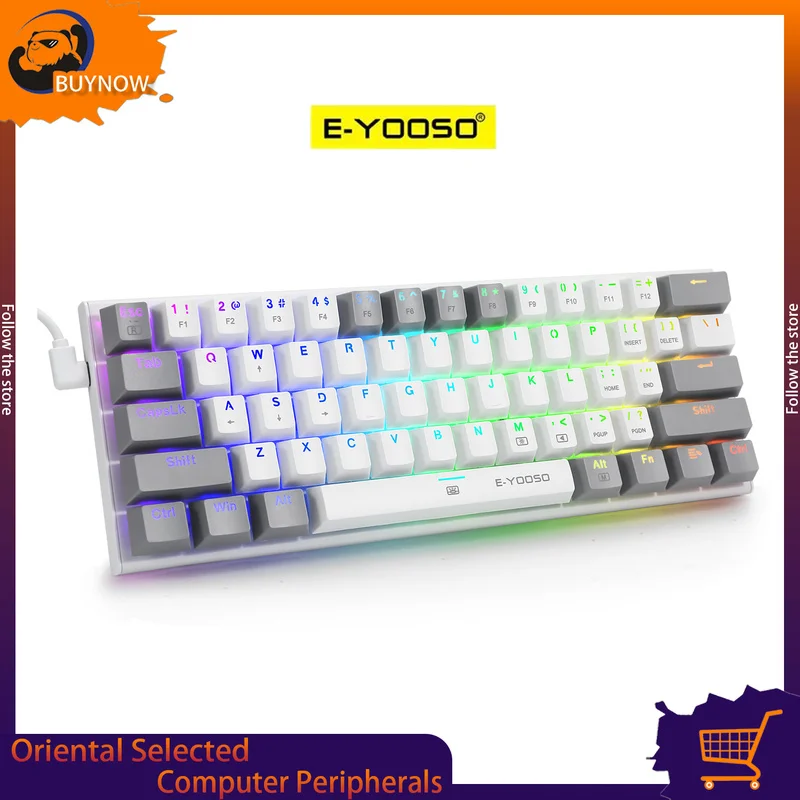 E-YOOSO Hz-61 RGB USB Mini 8K RT clavier de jeu mécanique interrupteur magnétique 61 touches filaires pour ordinateur PC portable câble détachable