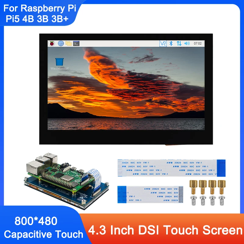 

Raspberry Pi 4.3 Inch DSI Touch Screen IPS 800*480 LCD Display Capacitive Touch Mini Monitor for RPi 5 4B 3B+ 3B