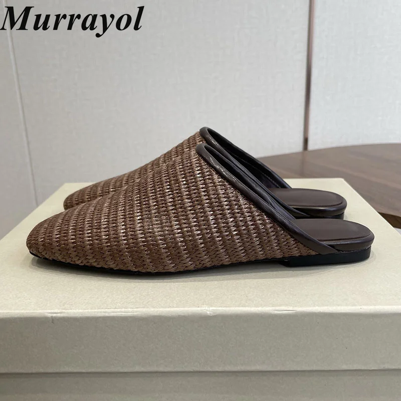 

Mules Women's Closed Toe Half Slippers Fashion Woven Flat Slippers Summer Casual Comfortable Versatile Single Shoes Lazy Shoes