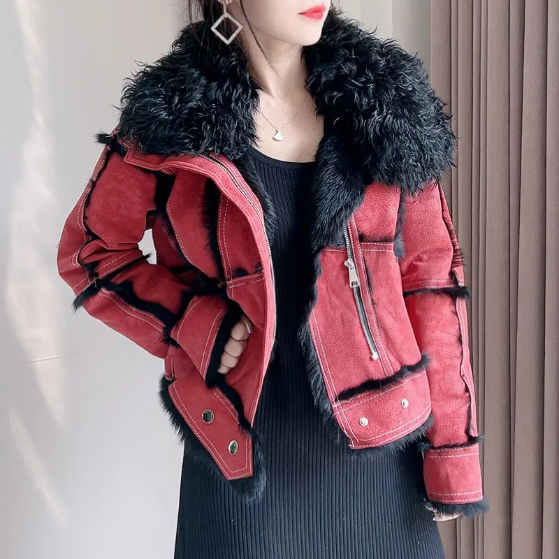 Rex Rabbit Fur Coat Women 2024 Winter New Casual All-Match Small Lamb Collar Real Fur Coat