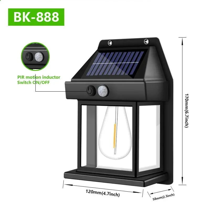 Solar Wall Lights with Motion Sensor 3 Modes LED Dusk to Dawn Solar Powered Fence Lights For Outdoor Garden Solar Porch Lights