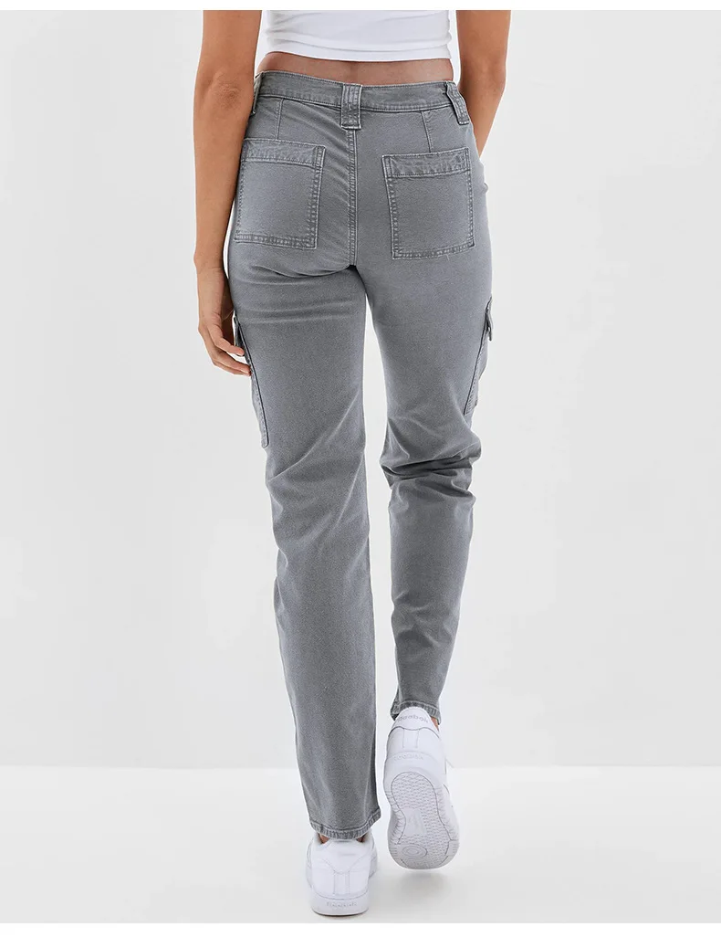 Jean multi-poches pour femmes, pantalon en Denim à jambes droites, taille moyenne, gris, mode, haute élasticité, décontracté, vêtements féminins, nouvelle collection 2023, S-2XL