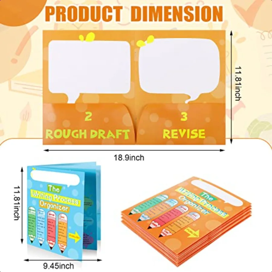 24 Pcs Writing Proc Pocket Folders Writing Proc 4 Pocket Laminated Student Folders School Folders with Pockets for Teacher Clas