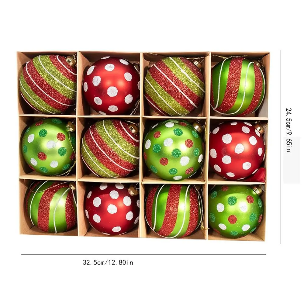 12Pcs Plastic Christmas Decoration Pendant Sequins 8 cm Xmas Tree Hanging Pendants Color Painted Red Gold Green