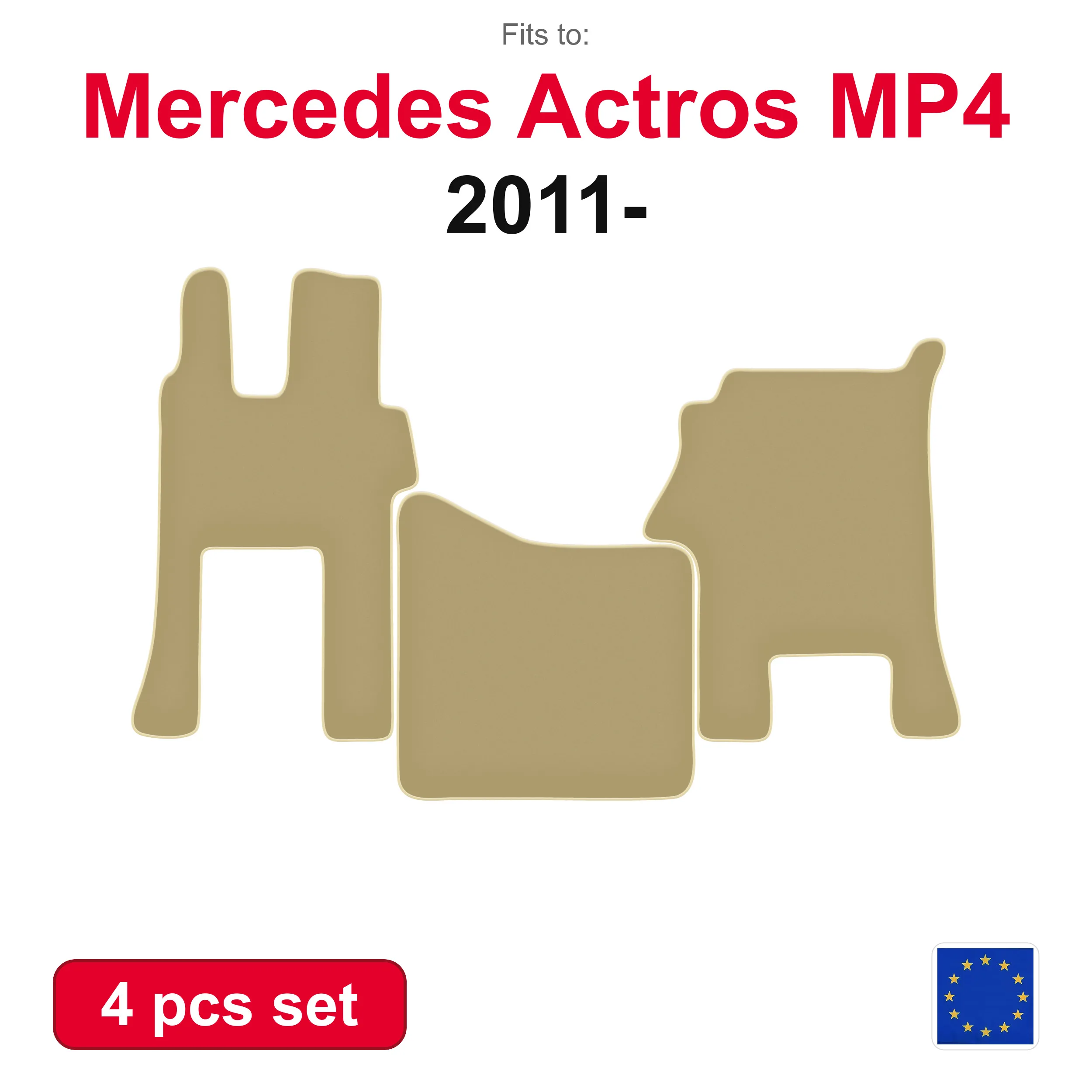 PREMIUM auto-velourmatten voor Mercedes Actros MP4 brede cabine (2011-) -beige, passend (4 stuks) automattenset voor in de auto