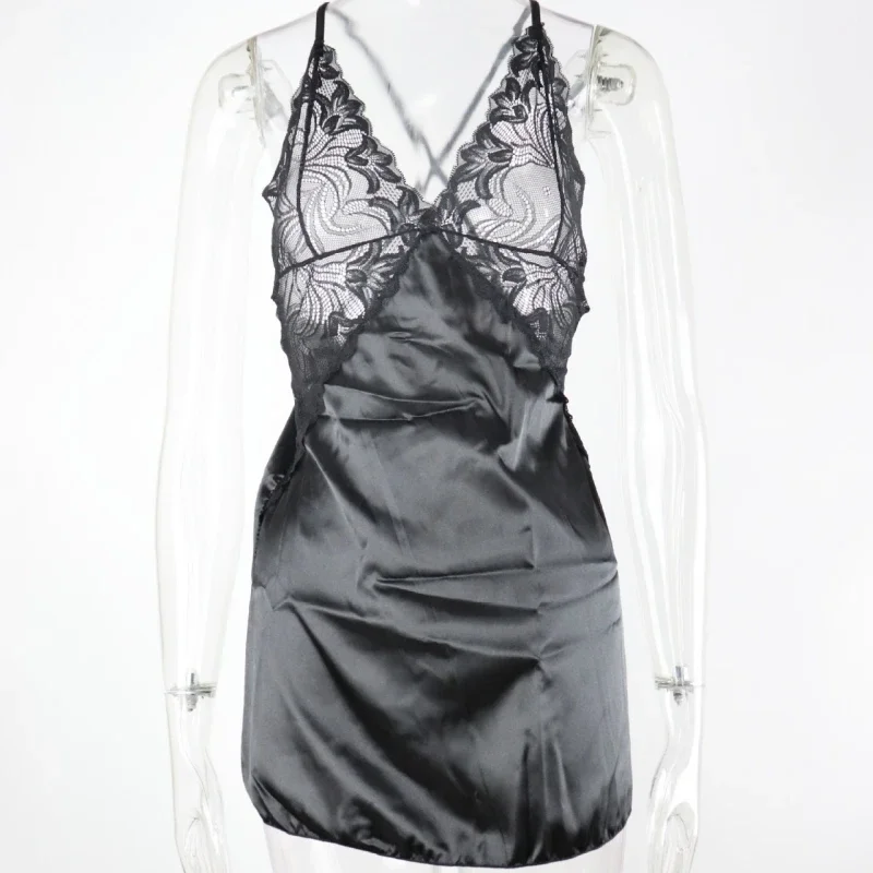 Pyjama en satin et dentelle pour femmes, ensemble de sous-vêtements sexy, vêtements chauds