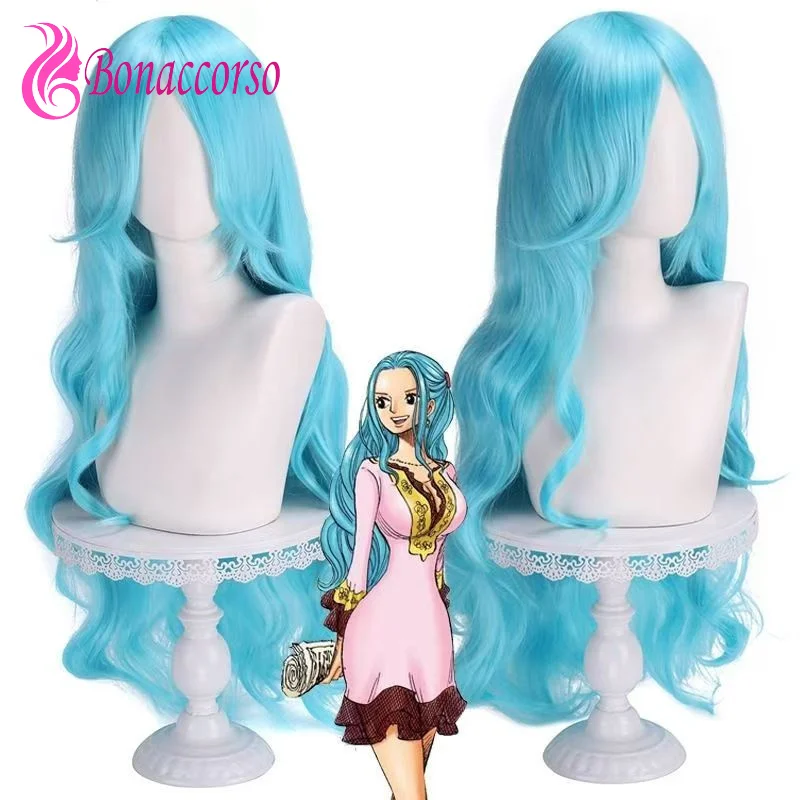 Peluca de Cosplay de Nefertari Vivi de una pieza, peluca rizada larga sintética, peluca de fibra resistente al calor para chica bonita de Anime Coser, fiesta de Halloween