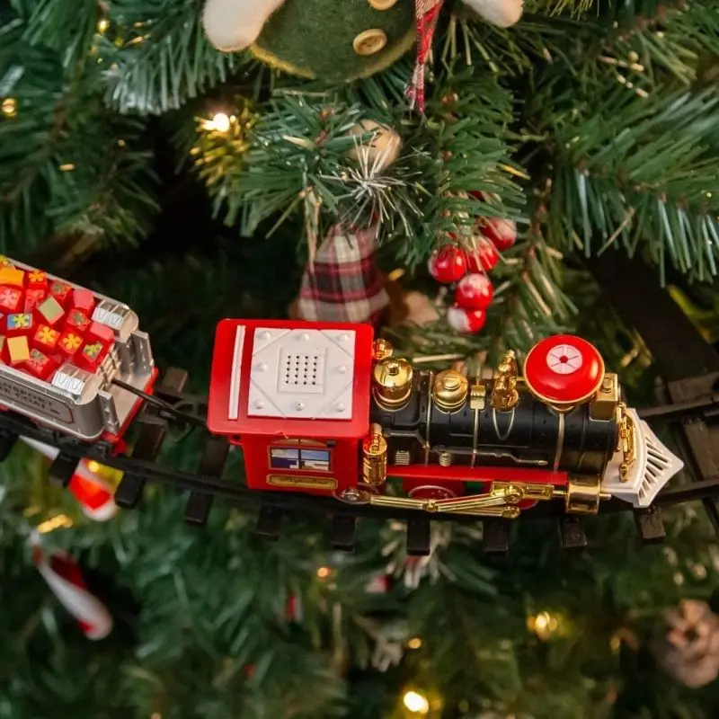 Kersttrein Set Voor De Boomdecoratie Spoorframe Kersttrein Elektrisch Speelgoed Treinwagon Met Geluid En Lightrail Auto Cadeau