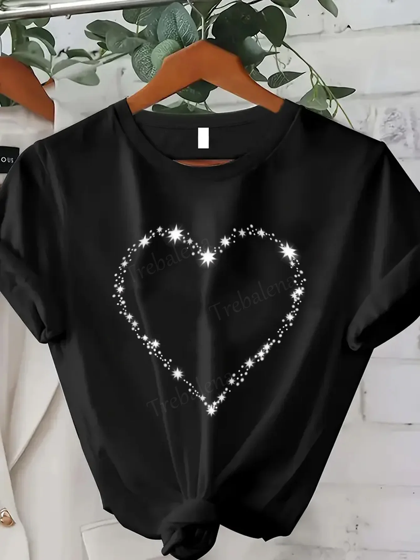 Dames T-shirt Sparkle Heart Print T-shirt voor dames, sexy casual top