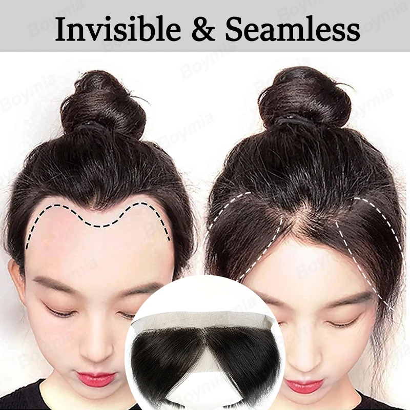 

Накладка для челки из 100% натуральных человеческих волос, невидимая, дышащая, гладкая, для женщин, для ежедневного использования, скрывает высокую линию роста волос, 1 шт.