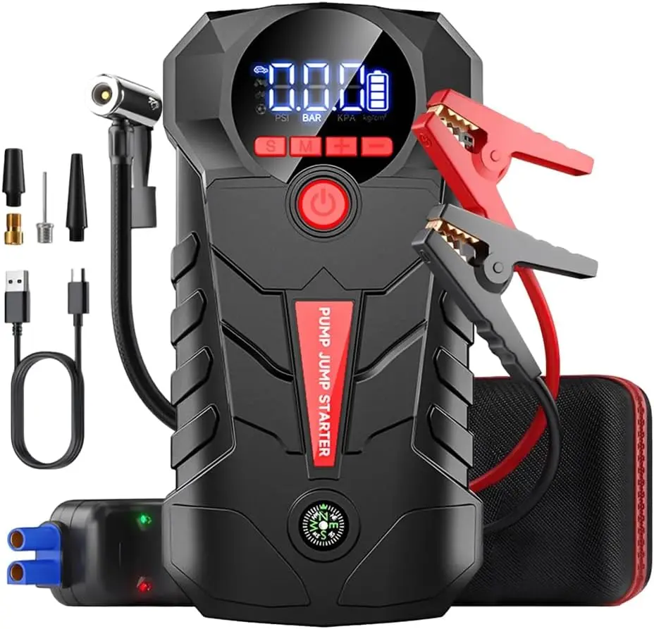 4000A Jump Starter with Air Compressor, 4-in-1 Portable Lithium Boost Box, 150PSI Inflator & LED Light