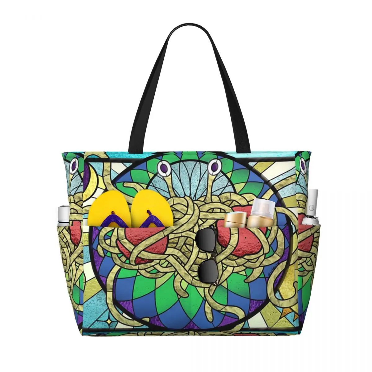 The Flying Spaghetti Monster Flying Spaghetti Monsterism FSM Beach Tote Bag  Large Tote Bag Women Travel Bag Fitness bag