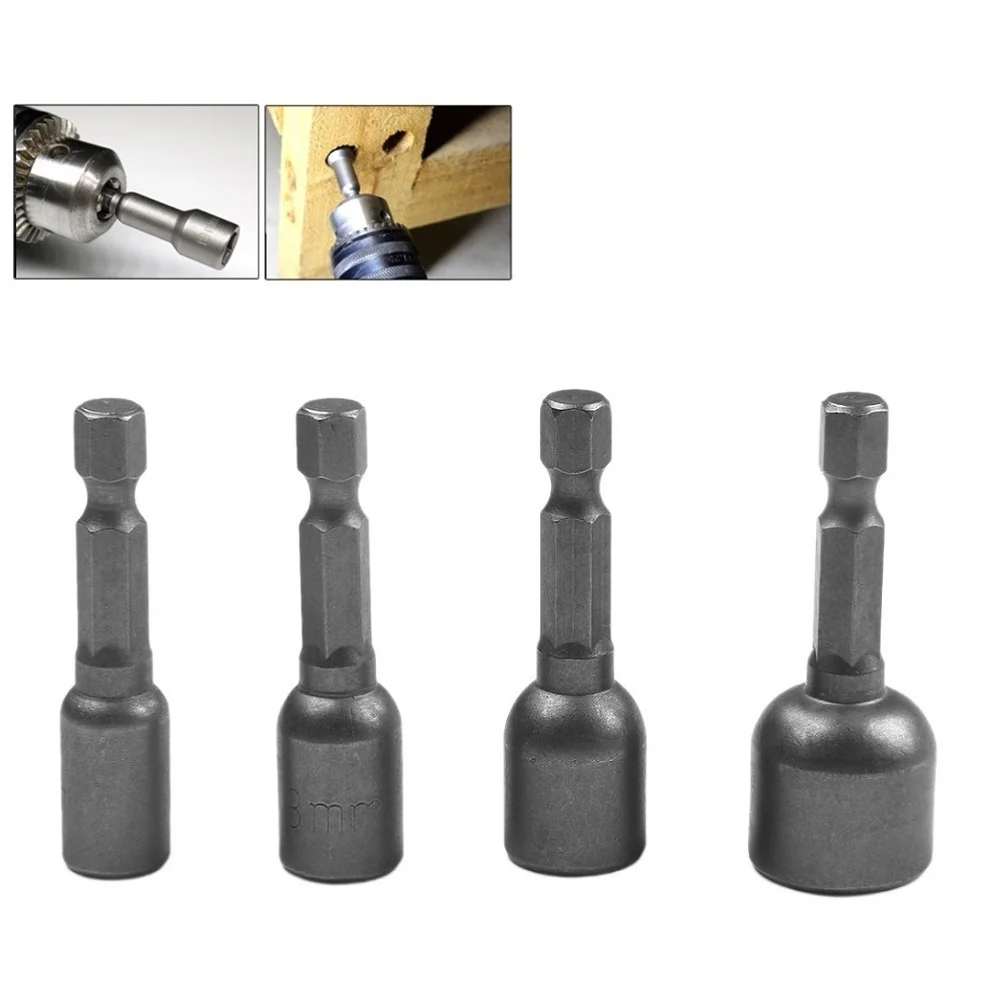 

4 Pcs 1/4inch Hex Shank Magnetic Nut Driver Drill Socket Screwdriver 6 8 10 13mm Power Tool Accessories