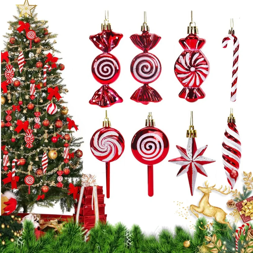 6PCS Christmas Tree Decorations Lollipops Pine Cones Candy Canes Christmas Decoration Pendants Christmas Decorations for Home