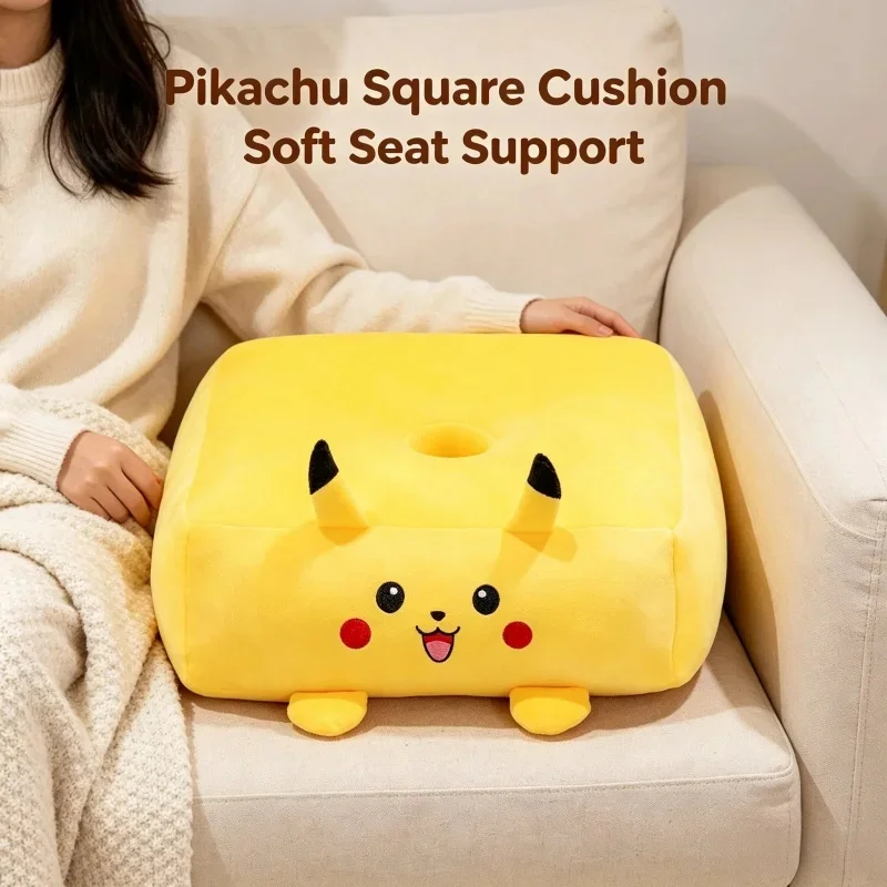 Pikachu Plush Chair Cushion, Thickened Square Stool Mat, Summer Cool Breathable Butt Pad, Height Increase Seat Pad for Dorm