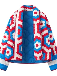 Vintage Print Floral Cotton Coat Quilted Jacket Women Long Sleeve Pocket Streetwear Cardigan Autumn Winter Outerwear Short Tops