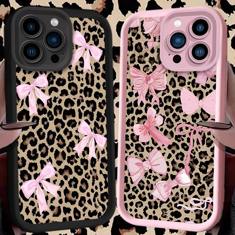 ليوبارد طباعة الوردي القوس قضية الهاتف آيفون 17 الهواء 16 16E 15 14 13 12 11 برو ماكس X XS X S ماكس XR SE 2020 SE4 7 8 غطاء سيليكون