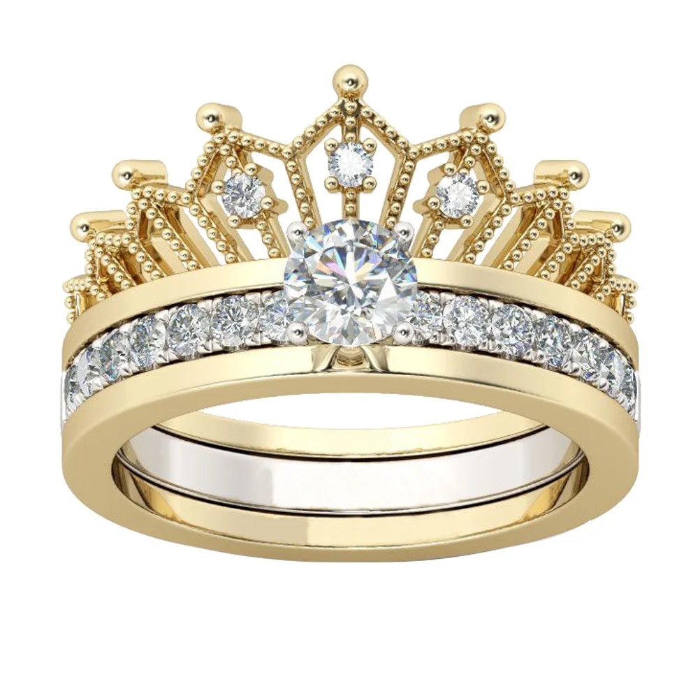 

Crown Styled Woman Ring 2 in 1 Detachable Rhinestone Jewelry Stylish Alloy Accessory Golden Silver Trendy Party Decoration