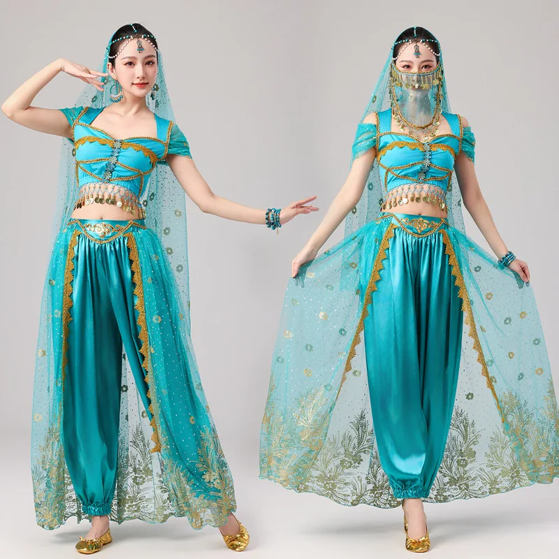 

loween Arab Jasmine Princ Belly Dance Costume Women's Western Jasmine Performance Clothes Chinese Ethnic Stage Outfits