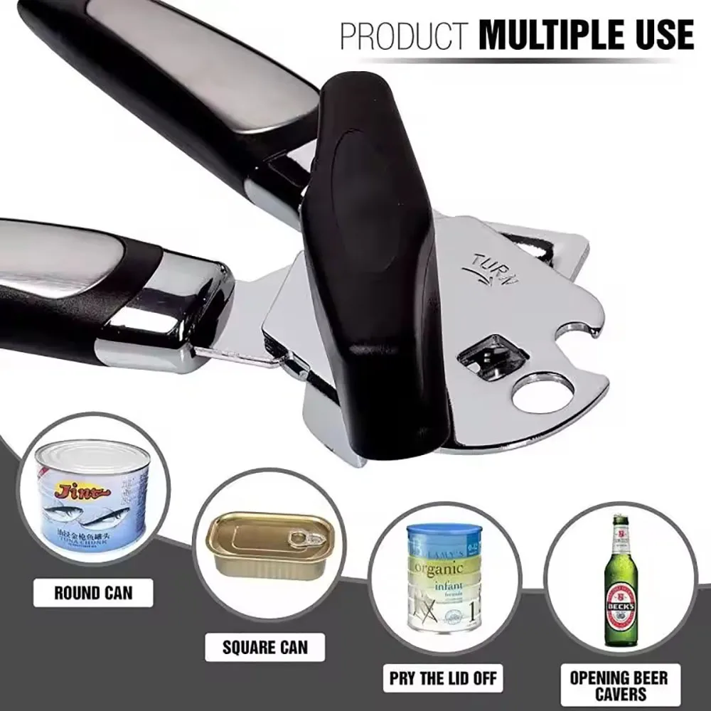 Professional Stainless Steel Tin Can Opener Multifunctional Side Cut Kitchen Tool Beer Bottle Opener