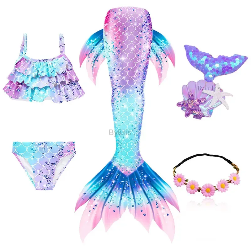 New Hot Children Mermaid Tails Swimming Kids Cosplay Costumes Halloween Little Mermaid Girls Swimsuit Bikini Set Bathing Suit