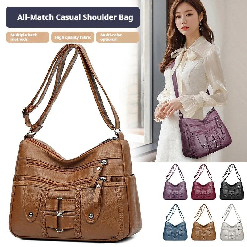 

Middle Aged Mom Bag Crossbody Bag New Versatile And Fashionable Single Shoulder Women's Multi Compartment Soft Leather Small Bag