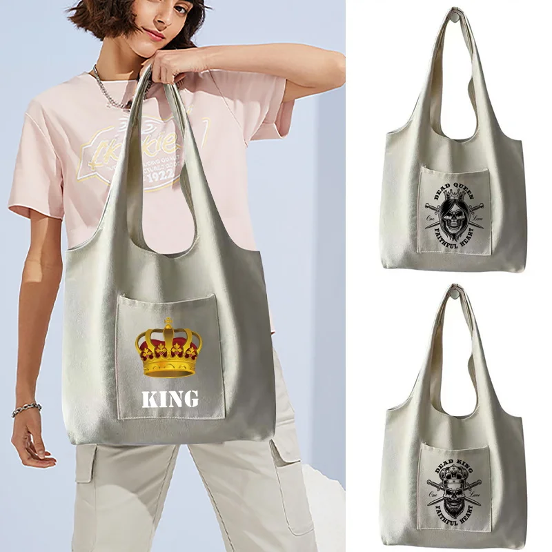 Daily Commute Canvas Tote Bag King Print Vest Style Soft Canvas Material Student Book Shoulder Bag