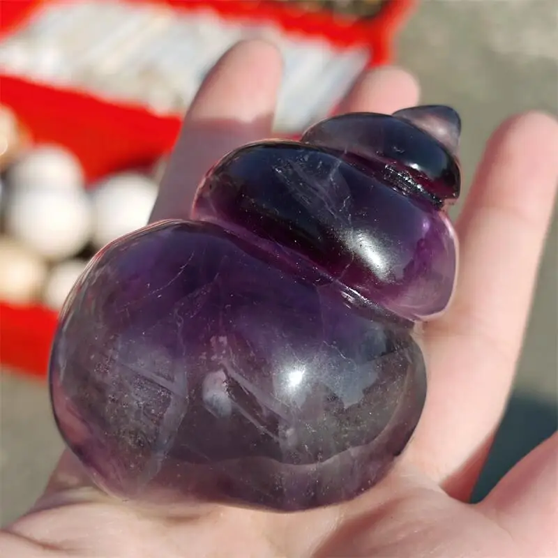 Natural Fluorite Seashell Carving Healing Reiki Figurine Crystal Carving Statue Crafts Home Decorat Gift 1PCS view 6