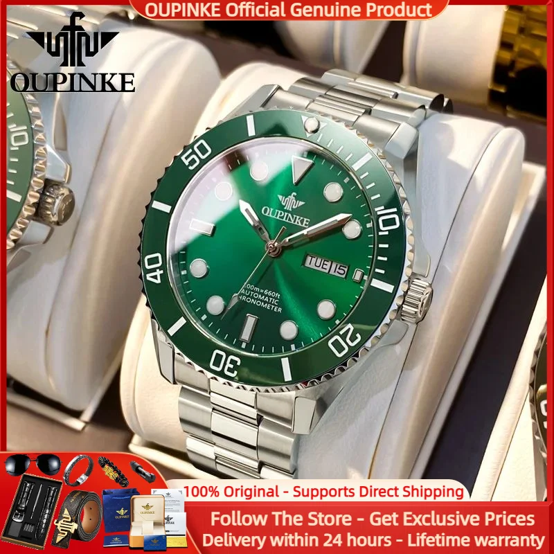 

OUPINKE 3205 Luxury Men Mechanical Automatic Watch HD Rotating bezel Waterproof Watch Brand Green Water Ghost Sports Men's Watch
